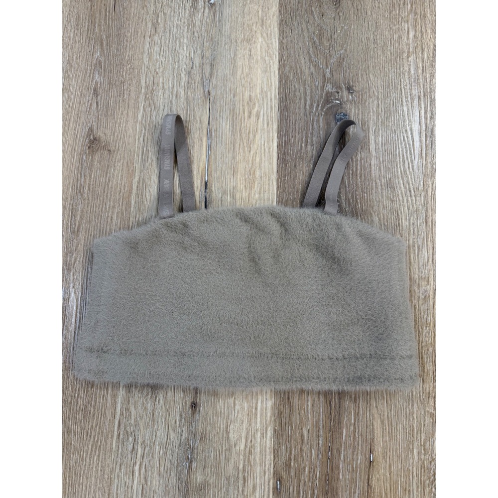 Gymshark Whitney Simmons Minimalist Fuzzy Crop Top Women Large Taupe Athleisure